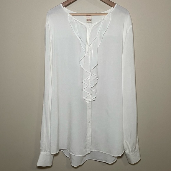 Sundance Tops - Sundance Eloquence Shirt Womens Size Medium White Long Sleeve Ruffle Button Down